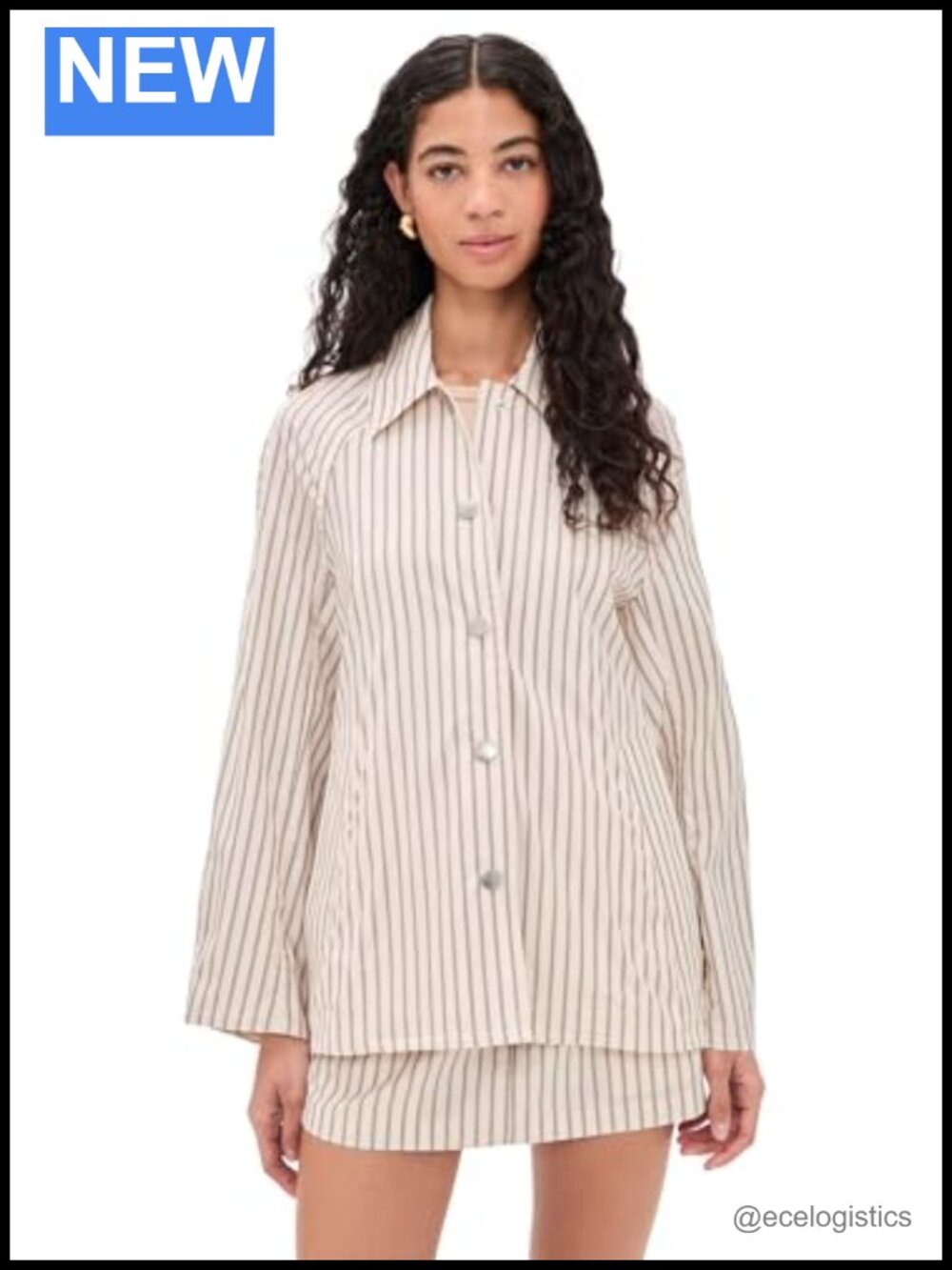 Women's Cropped Trench Coat with Stripe Print, 100% Cotton, Long Sleeve,